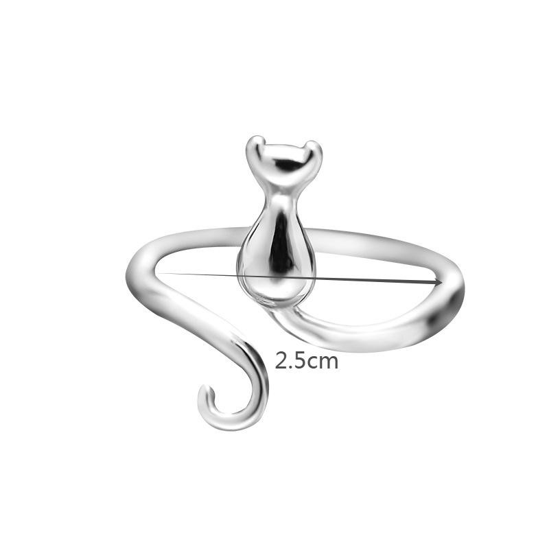 Adjustable Silver Color Cat Ring Women Cute Open Band Daily Jewelry Lovely Gift