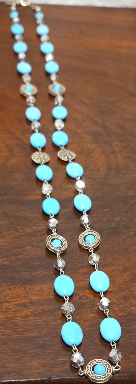 Gina Jiang Blue Turquoise Gemstone Long Necklace Natural Stone
