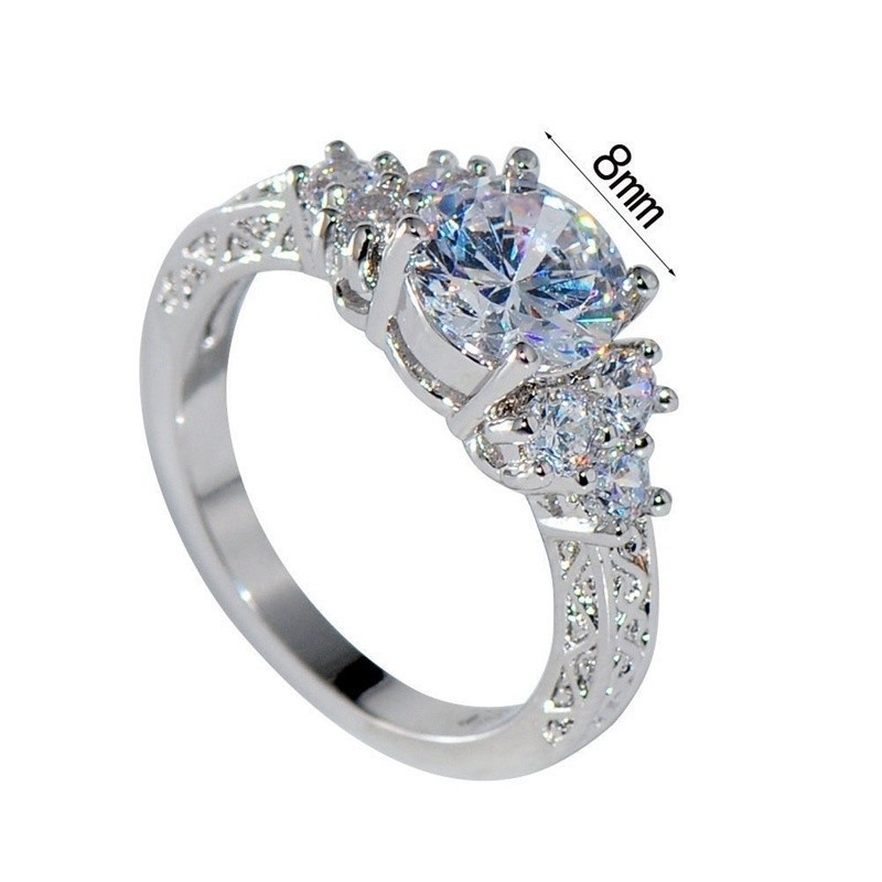 Women’s Crystal Inlaid Stainless Steel Cz Engagement Anniversary Ring Size 6-10