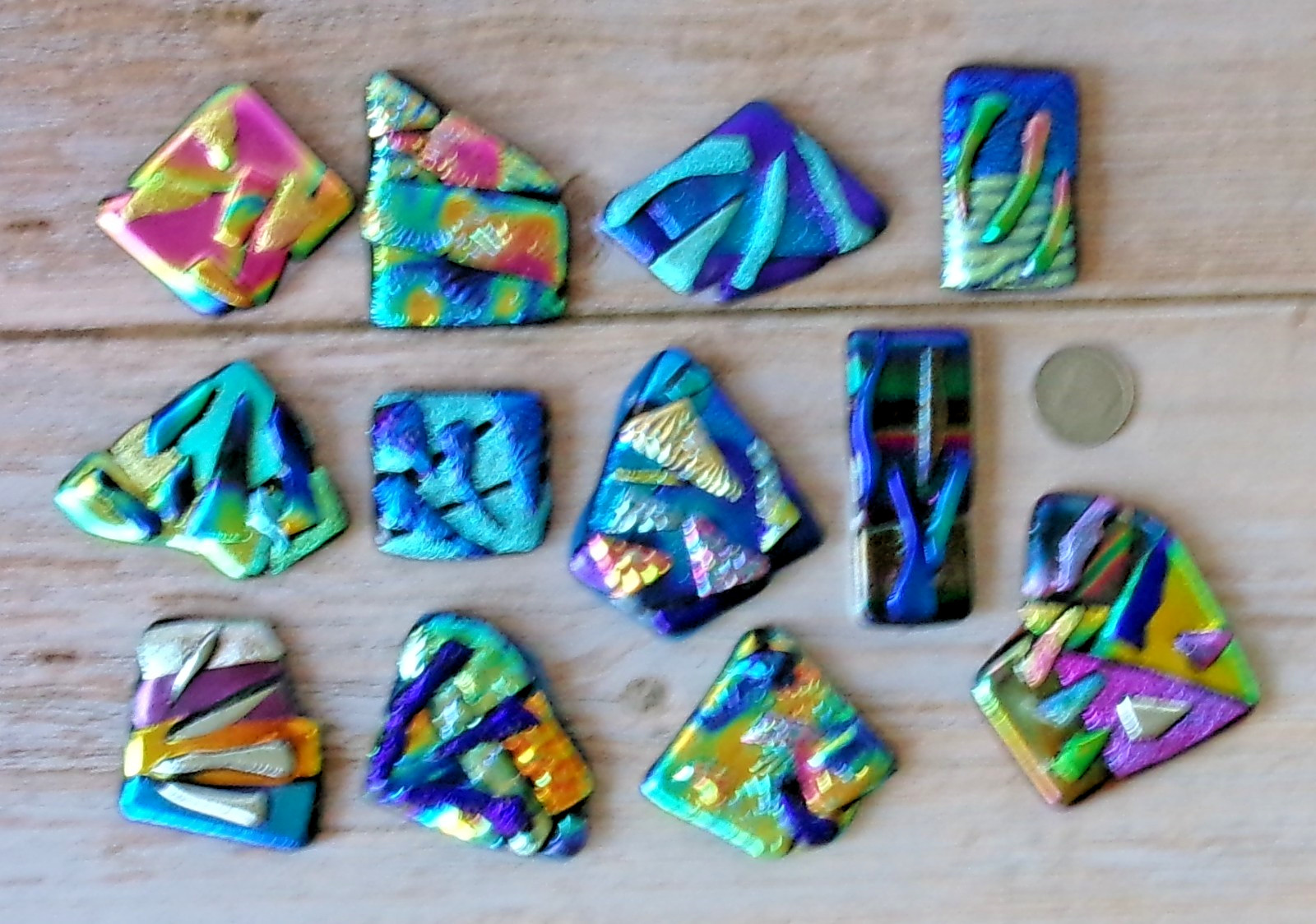 dichroic glass cabochon lot of 12 fused COE90 hand made crafted no clear on top
