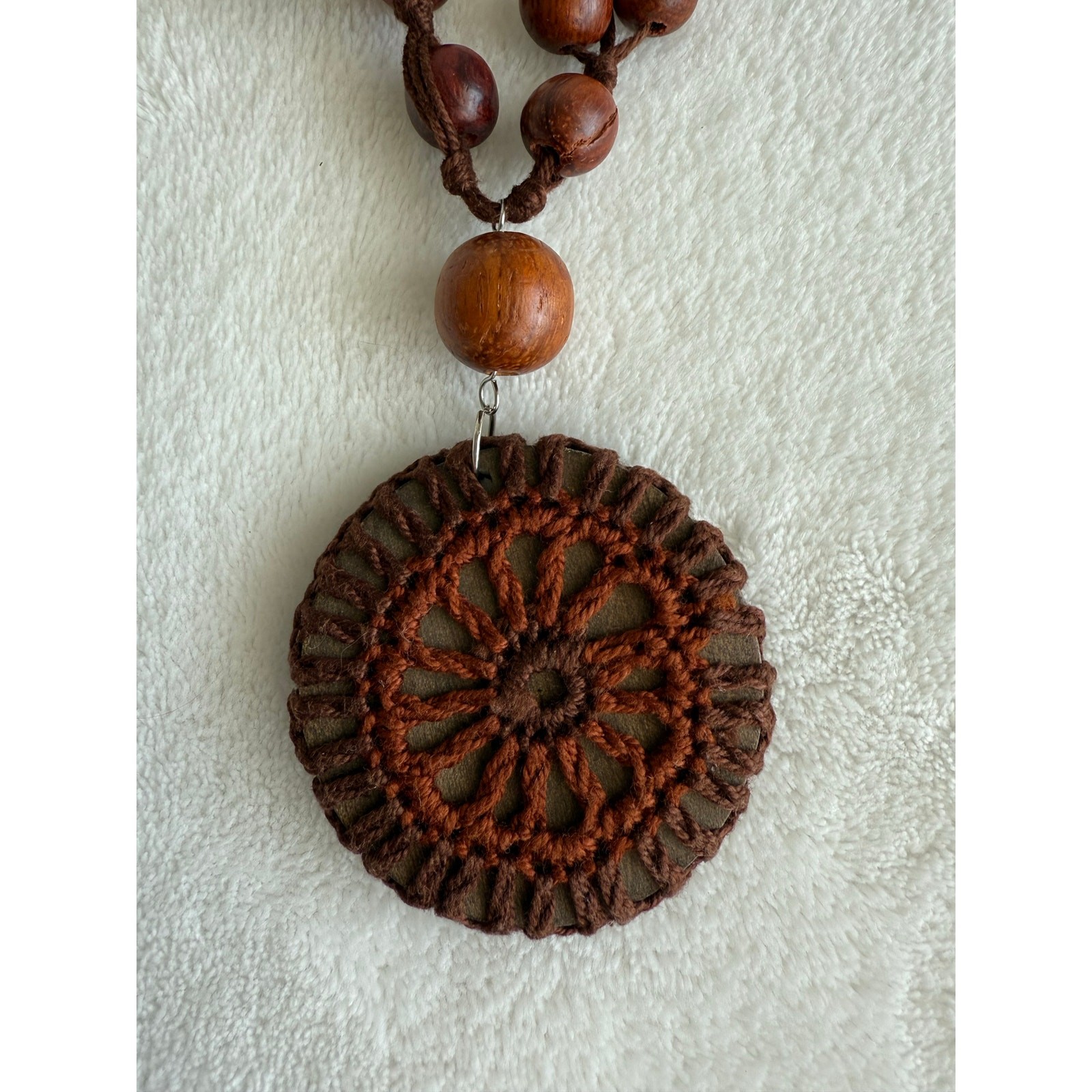 Boho Handmade Wood Bead Necklace Macrame Pendant Tribal Ethnic Natural