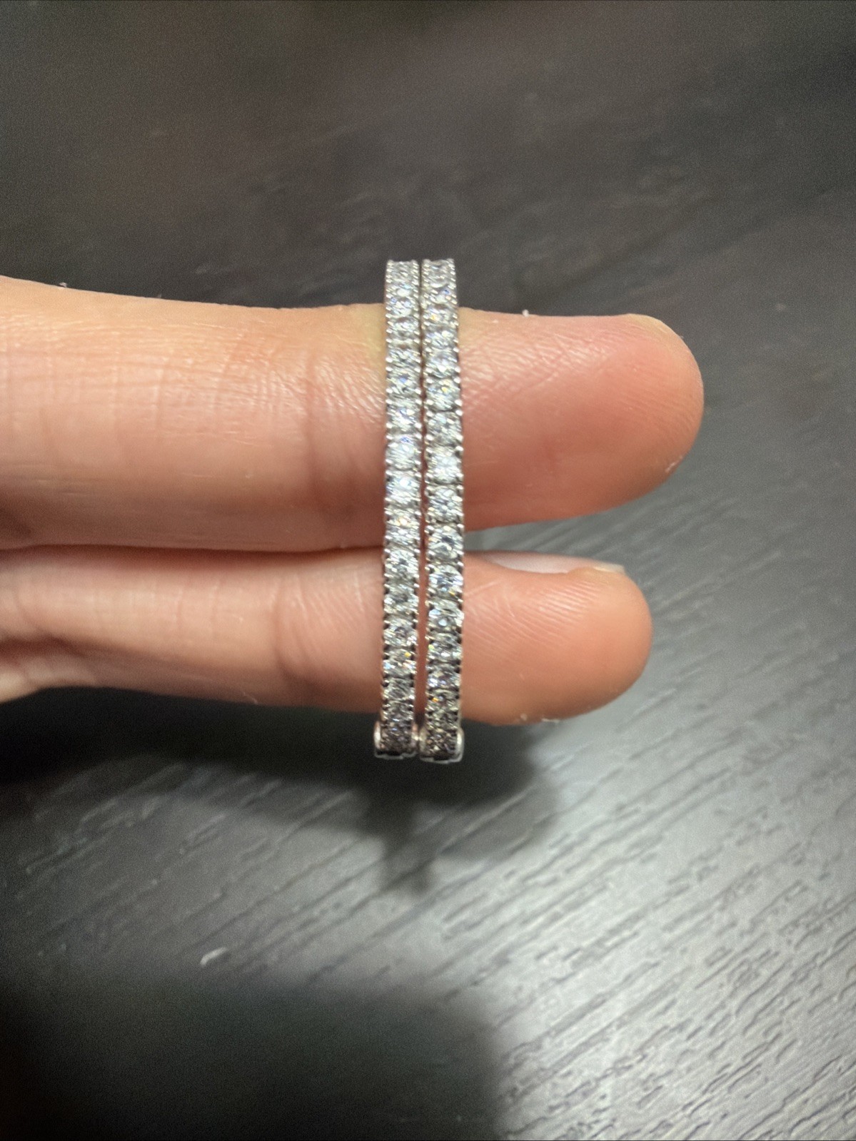 8G 925 Sterling Silver CZ Tennis Hoop Earrings Rhodium Plated – Brand New