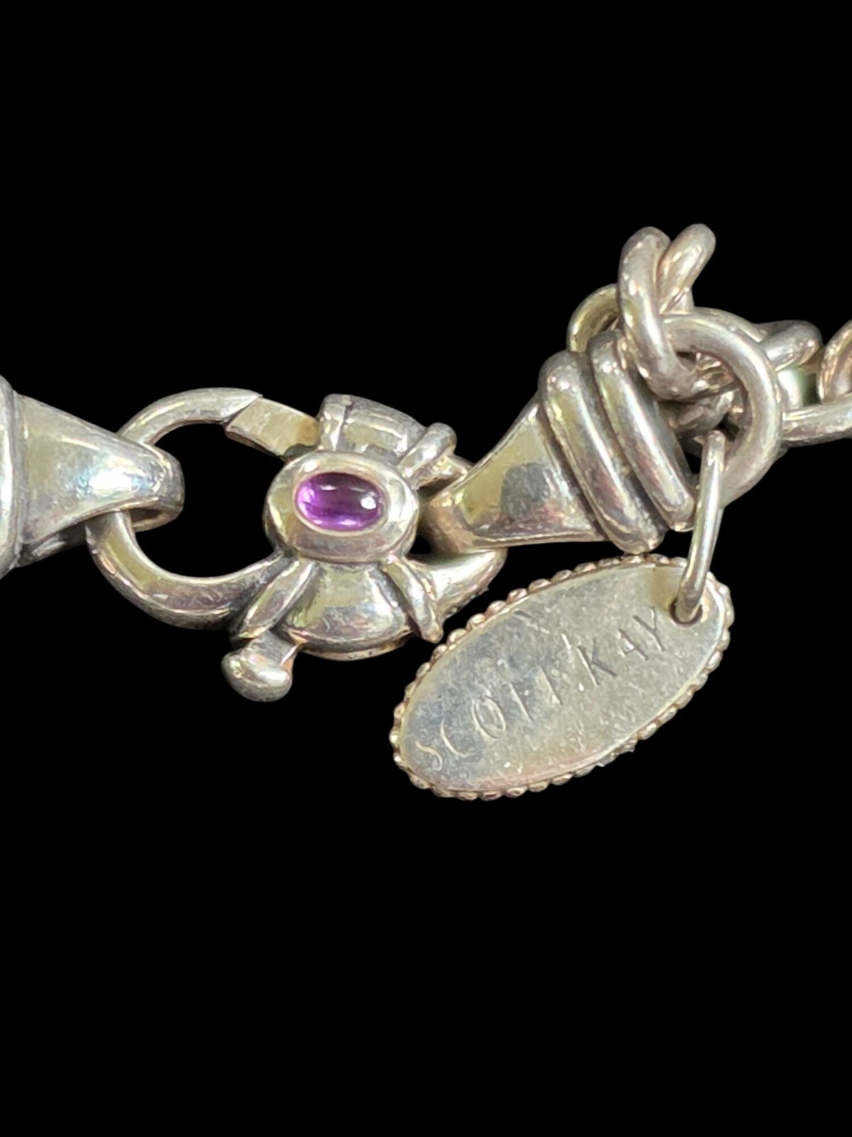 Scott Kay .925 Sterling Silver Bolo Chain Link Necklace w Amethyst 35″ 47.8g