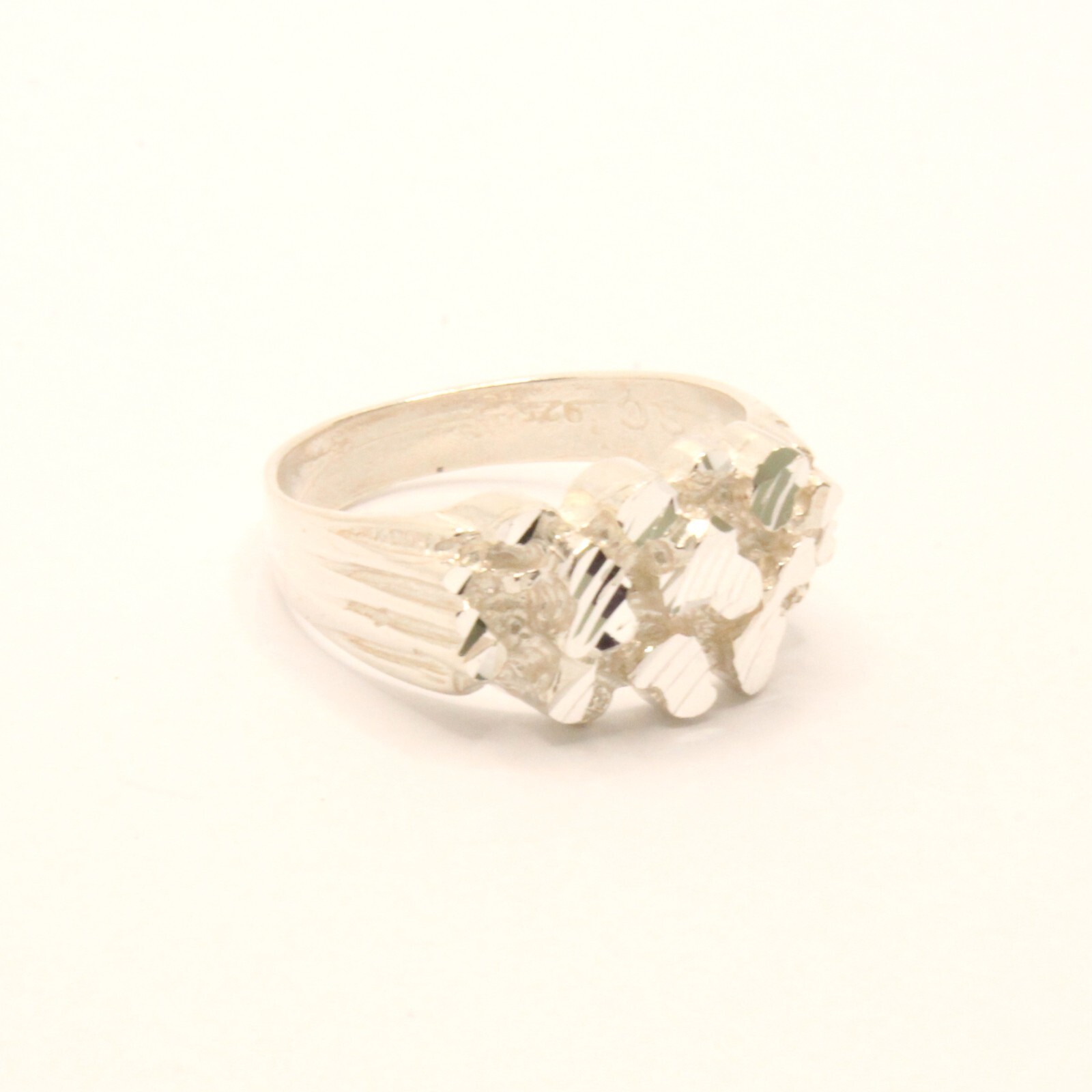 925 Sterling Silver Diamond Cut Finish Nugget Ring 7/16 Inch Wide, Sizes 8-13
