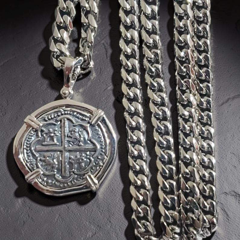 Atocha Silver Coin Pendant w/ Miami Link Chain Shipwreck Treasure COA