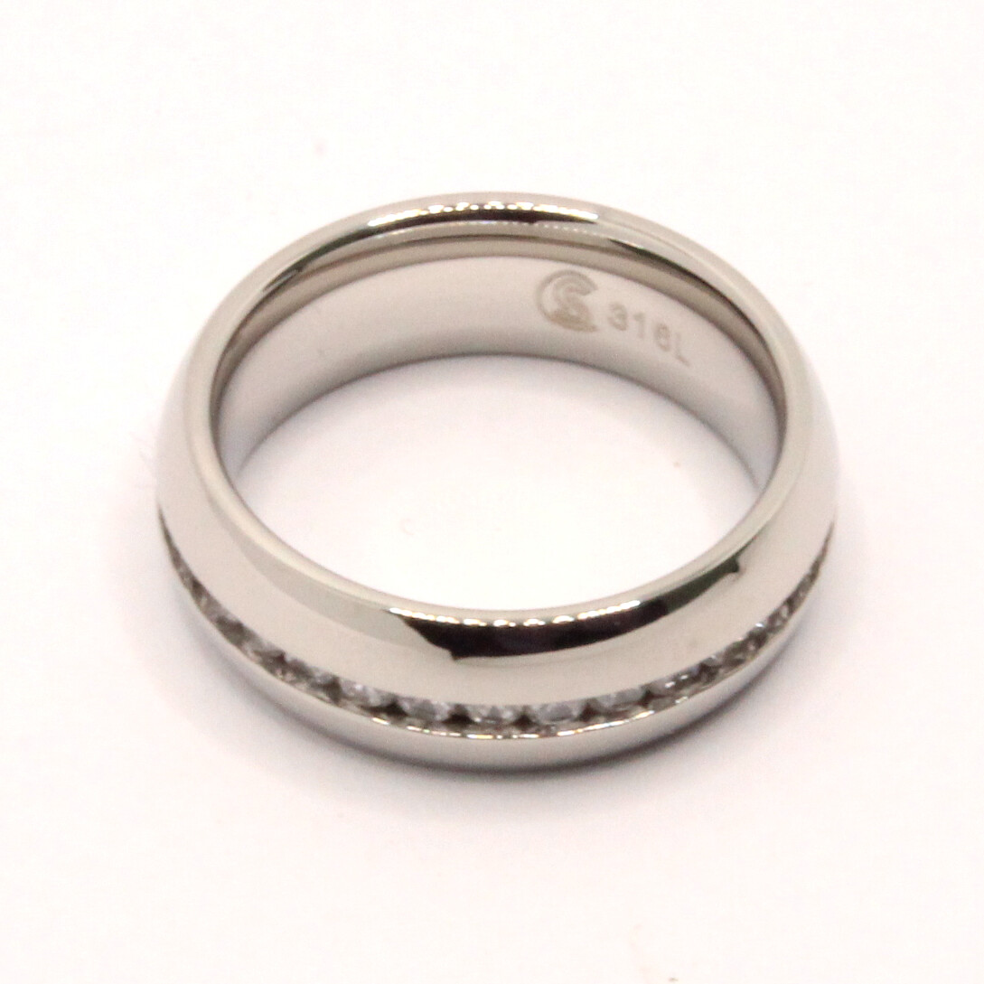 Stainless Steel Plain High Polished Domed 2mm CZ Eternity Wedding Band Ring 7mm