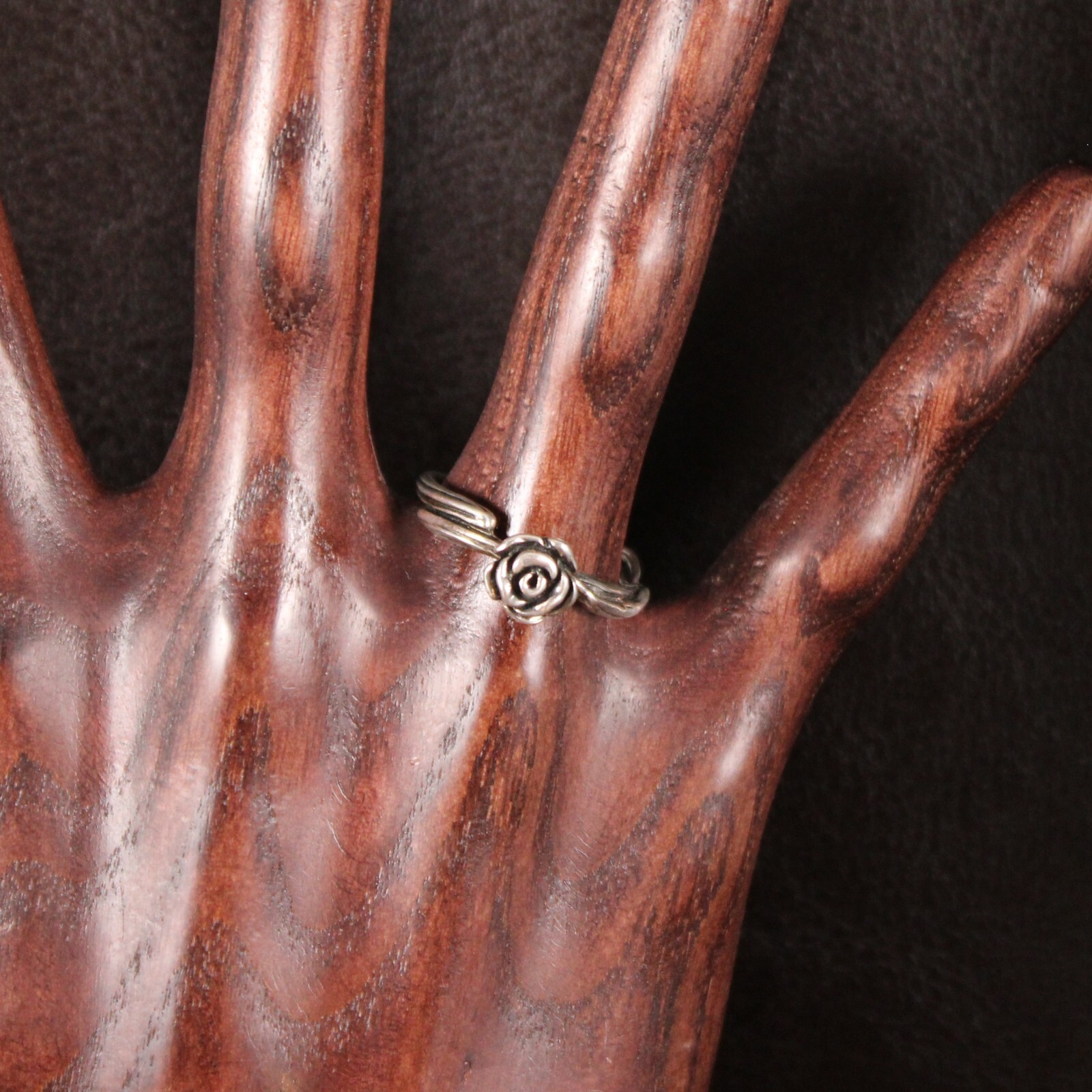 PZ ISRAEL ROSE BLOSSOM with Rose Stem Band Ring Sterling Silver Size 8