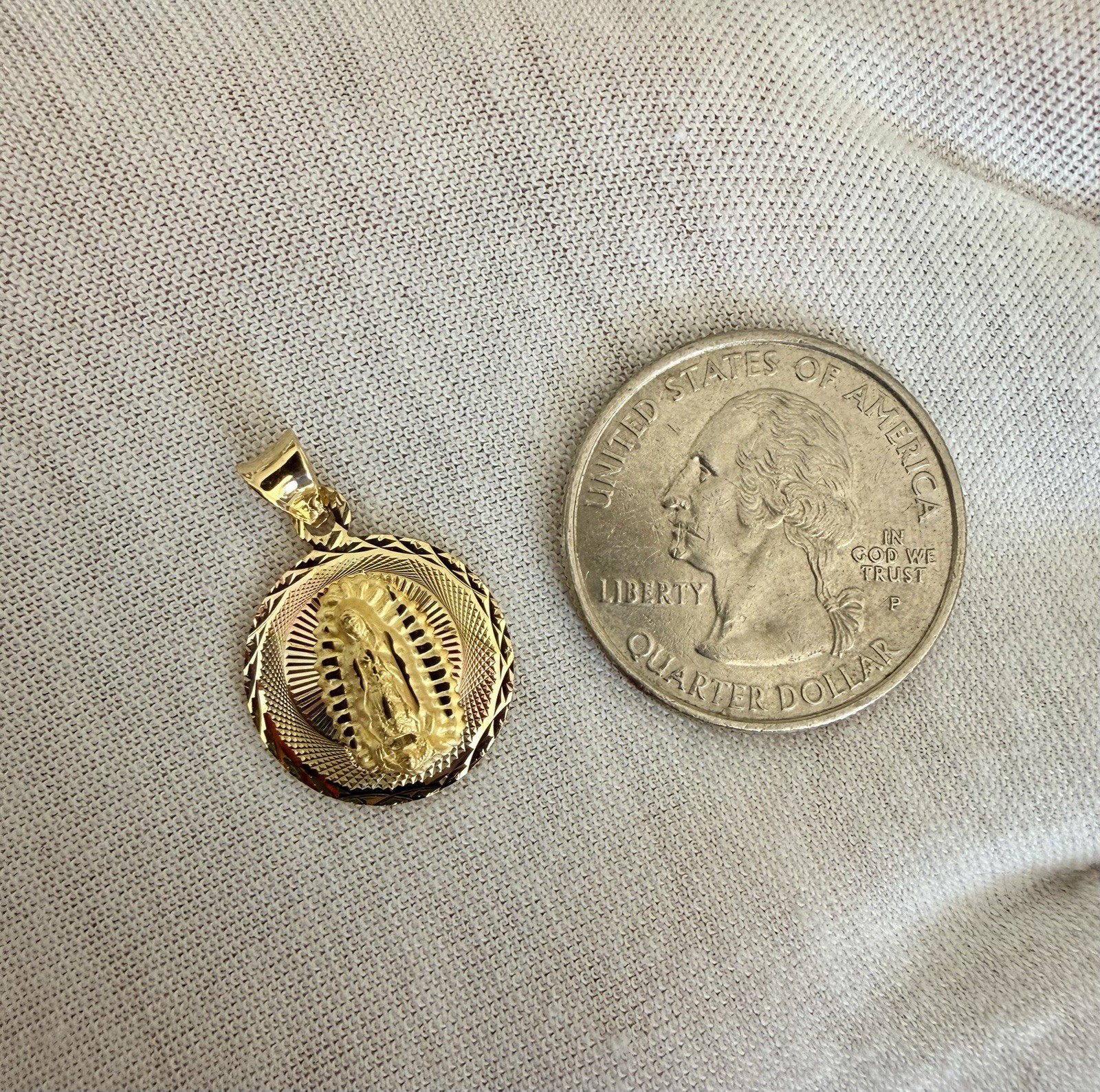 GOLD-14K 3 Color DC 2 Side Virgin Mary & Jesus Religious Charm Pendant For Chain