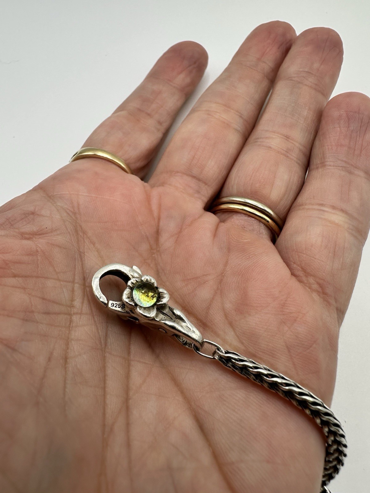 Troll Beads Foxtail Bracelet retired dichroic flower Clasp 925 sterling 7.5 In
