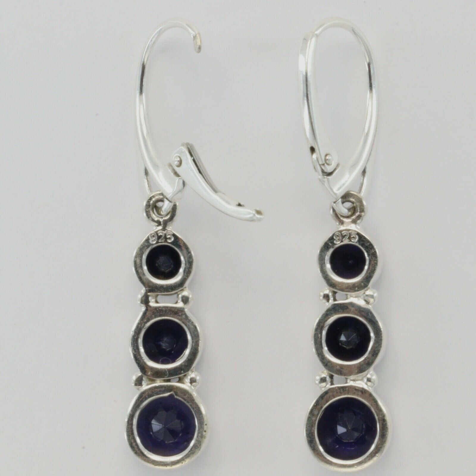 Genuine and Natural Blue IOLITE Earrings 925 STERLING SILVER Leverback #5e