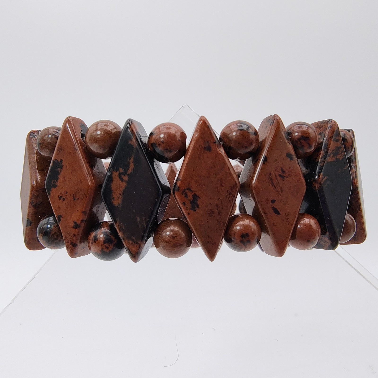 Mahogany Obsidian Aztec Stretch Bracelet Boho Earthcore Strength Grounding
