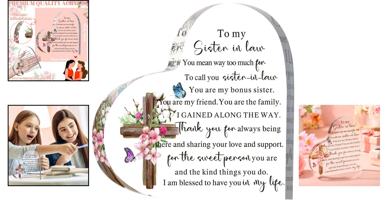 Heart-Shaped Acrylic Keepsake for Sister in Law – Touching Gift for Any Occasion