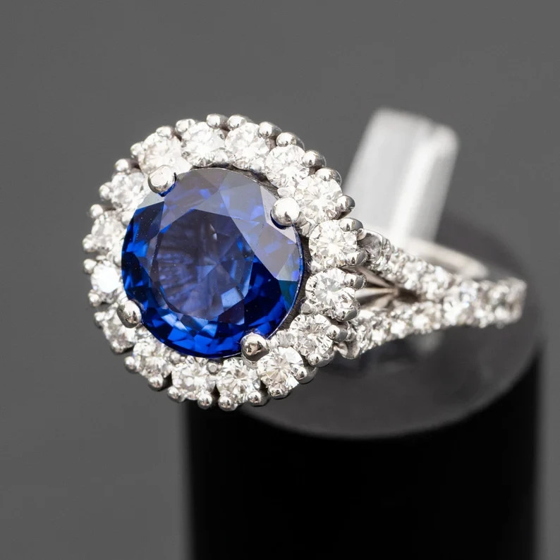 2.50 Ct Round Cut Natural Sapphire & Diamond Wedding Ring 14K White Gold Size 7