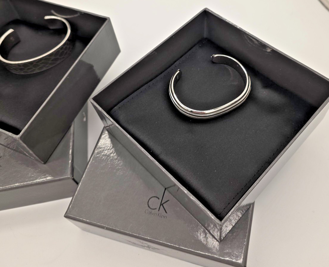 Calvin Klein Bracelet Bundle 4pc XS/S Silver & Burgundy Cuff NIB