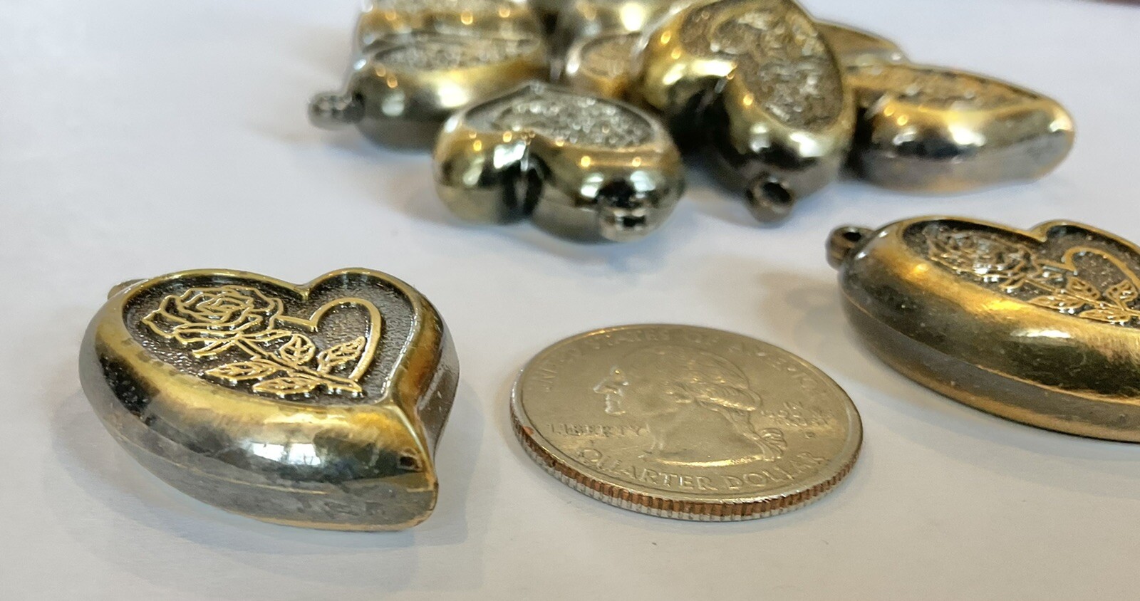 Vintage Antique Gold Plated Plastic Pendants Hearts (20 Pcs $9.99)