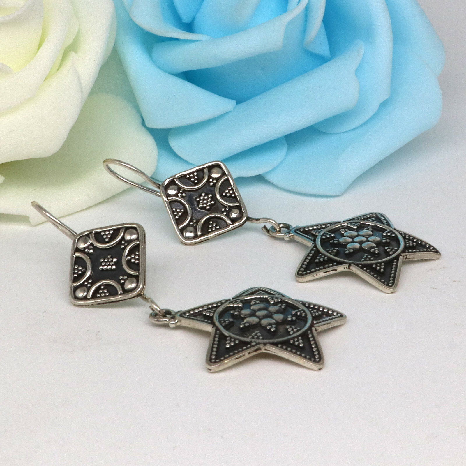 Star Shaped Earring, 925 Sterling Silver, Dangling Earrings, Prom Night Gift