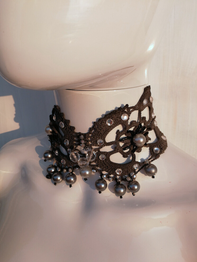 woman jewelry choker embroidered crystal pearl collar collier silver necklace