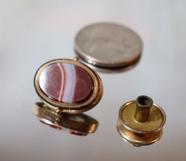 ANTIQUE COLAR STUD POLISHED AGATE GOLD TRIM PATENT NOV 16 1875 NICE CLEAN PC