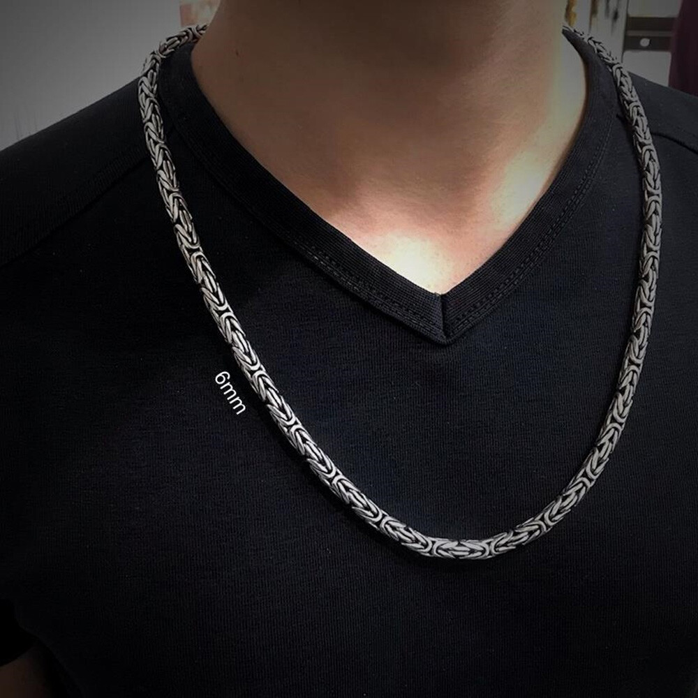 Solid 925 Sterling Silver Men’s King Byzantine Round Chain Necklace! All Sizes
