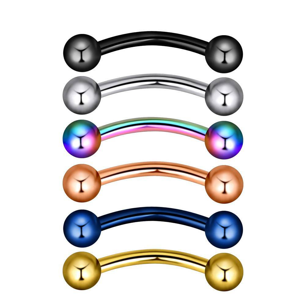 6PCS Mix Color Eyebrow Stud Curved Barbell Surgical Steel Bent Piercing Ring 16G