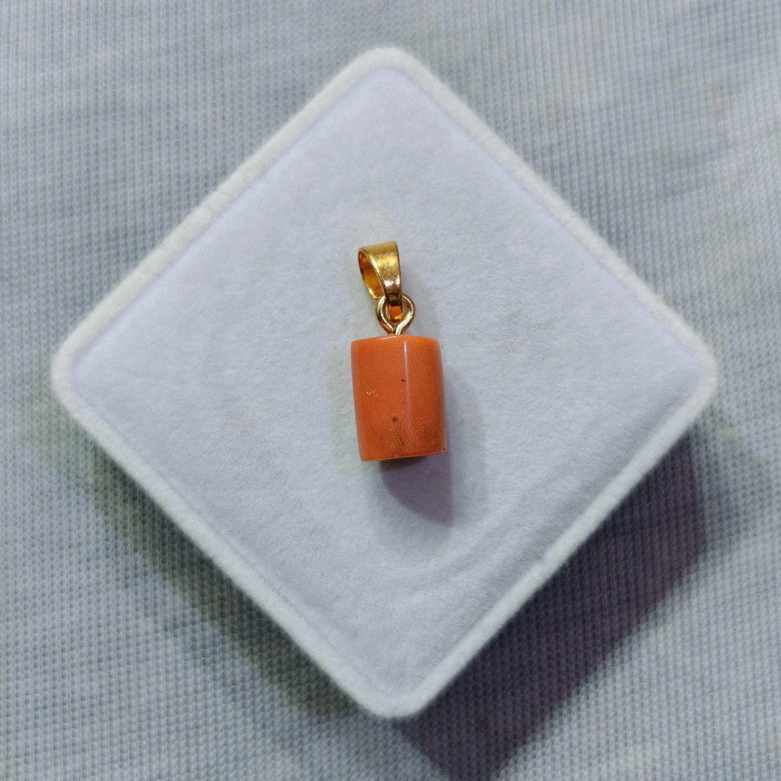 Natural Orange Coral Barrel Pendant Gold Plated Bail Handmade Necklace Jewelry