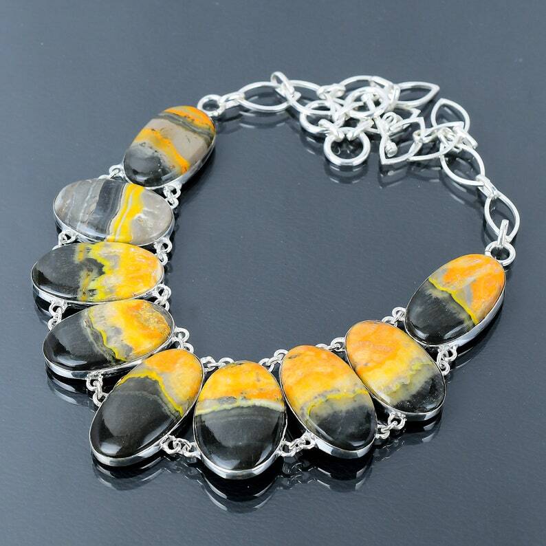 Bumble Bee Necklace 925 Sterling Silver Bumble Bee Handmade Gemstone Necklace