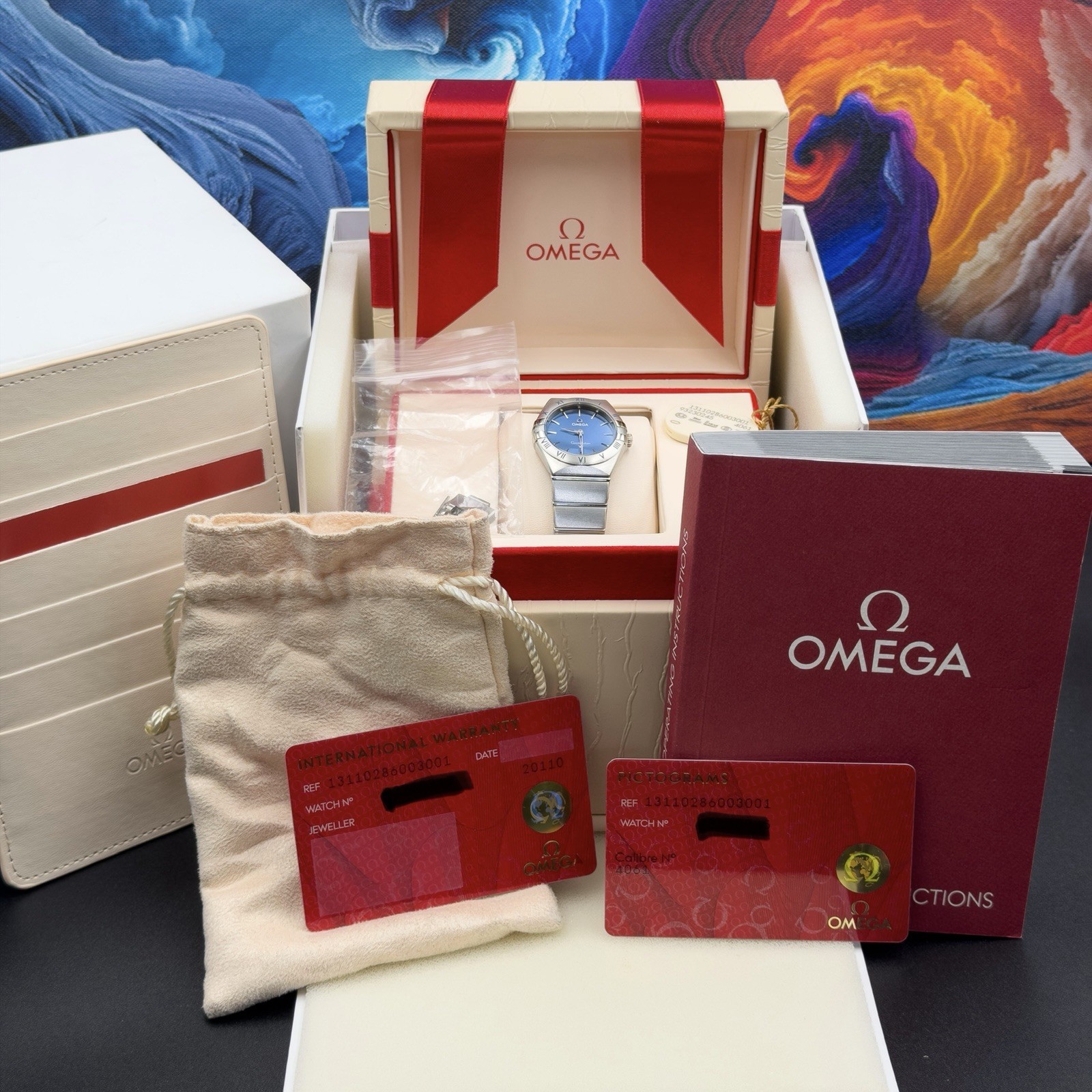Omega Constellation 28mm quartz blue dial ref. 131.10.28.60.03.001, box & papers