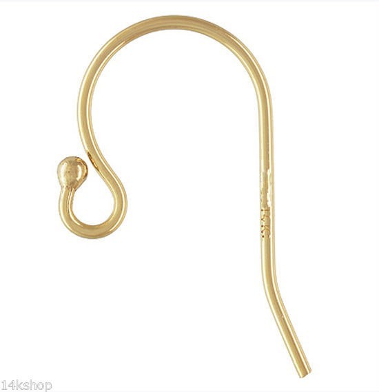 French Ear Wire Hook Earrings Genuine Real 14K Yellow Gold Jewelry Making PAIR