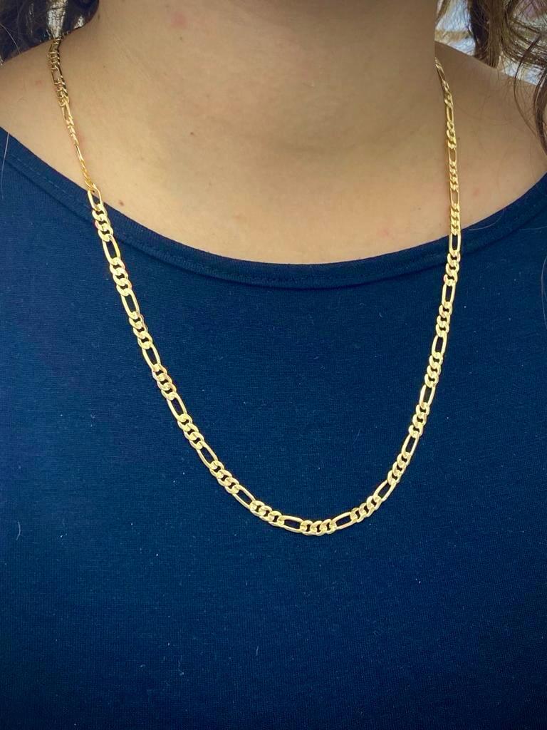 4mm Figaro Chain Necklace for Mens Womens Gold Filled 20″ 24″ Cadena para Hombre
