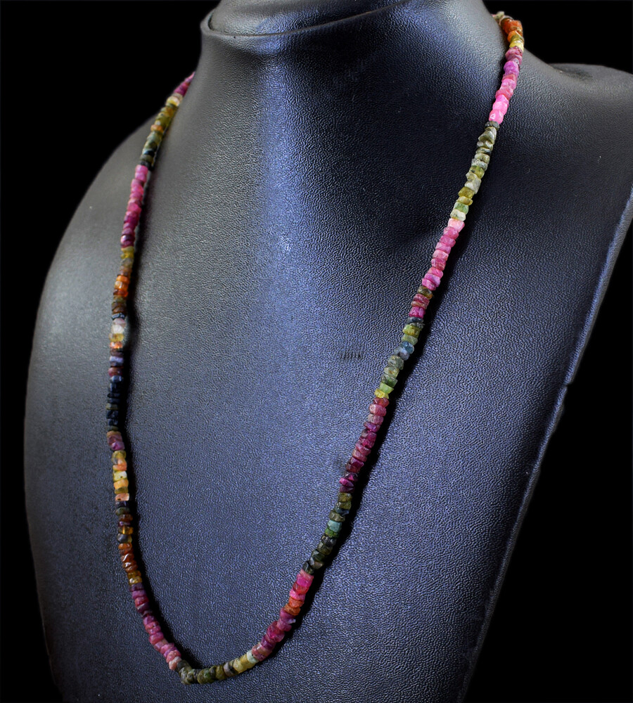 Round Shape 75.00 Cts Natural Watermelon Tourmaline Beads Necklace NK 07E50