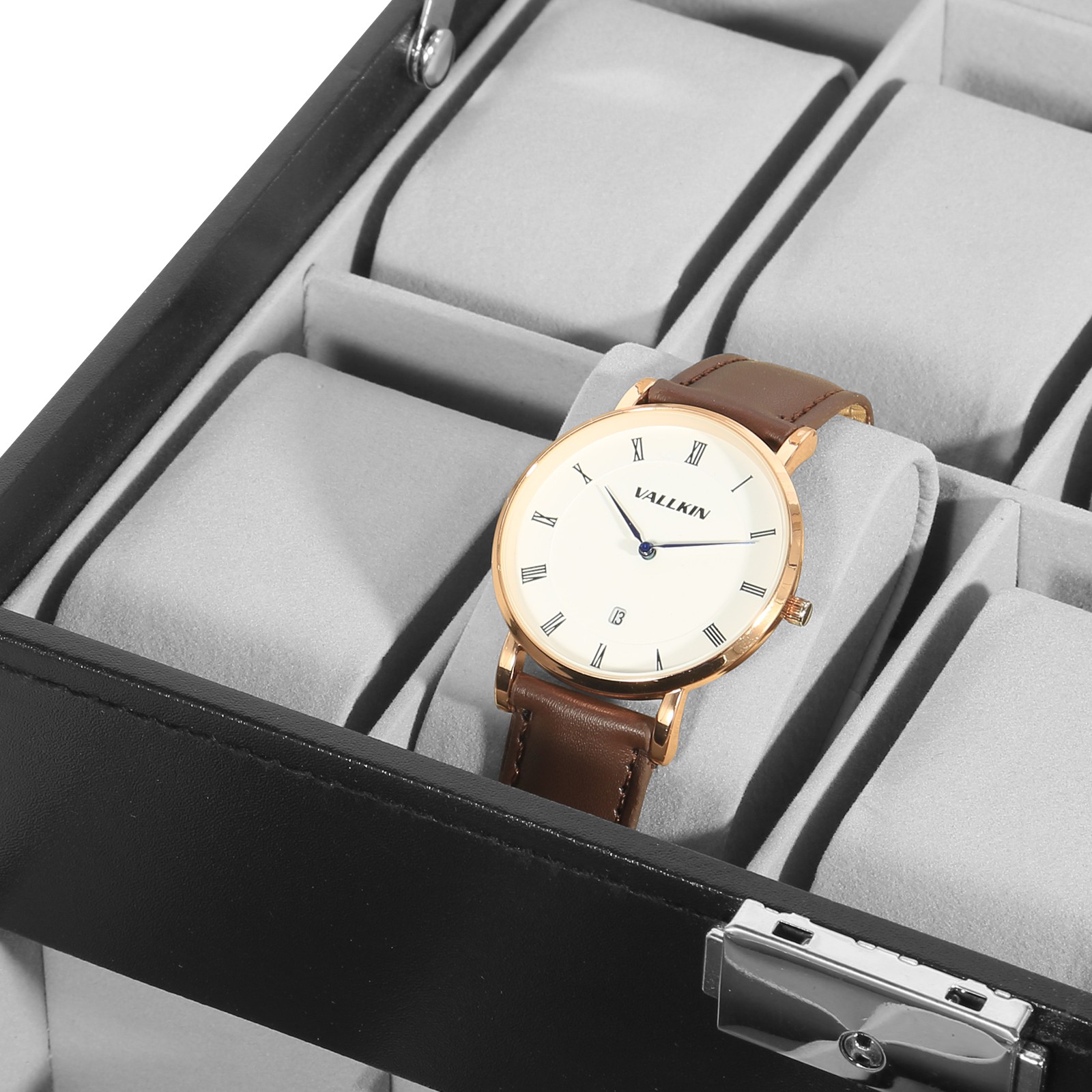 20 Slots Watch Box PU Leather Watch Case Lockable Jewelry Storage Display Case