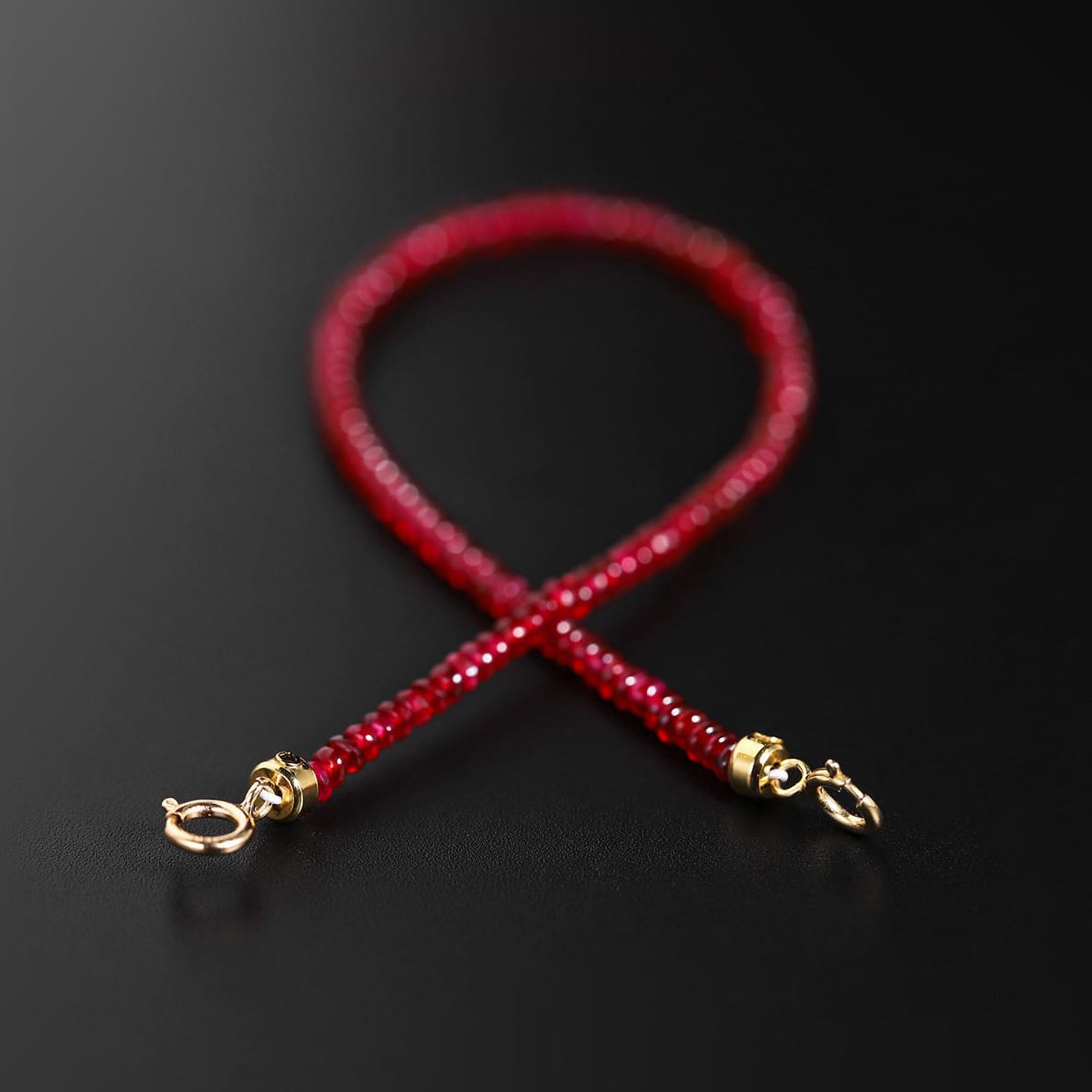 18K Gold Ruby Bracelet, Pigeon Blood Red Beads, Elegant Gift for Her