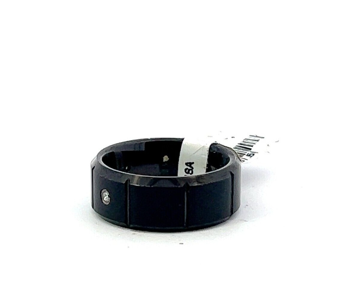 Triton 8mm Black Tungsten .12ctw 3 Diamond Accent Vertical Grooved Band Ring