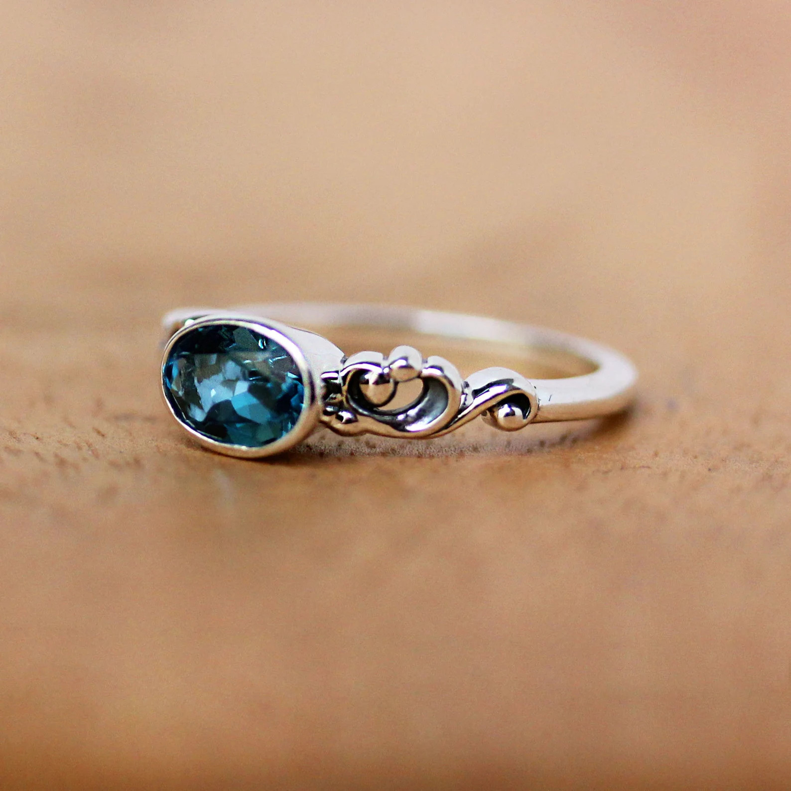 Natural Blue Topaz Gemstone 925 Sterling Silver Ring Handmade Women Gift A-309