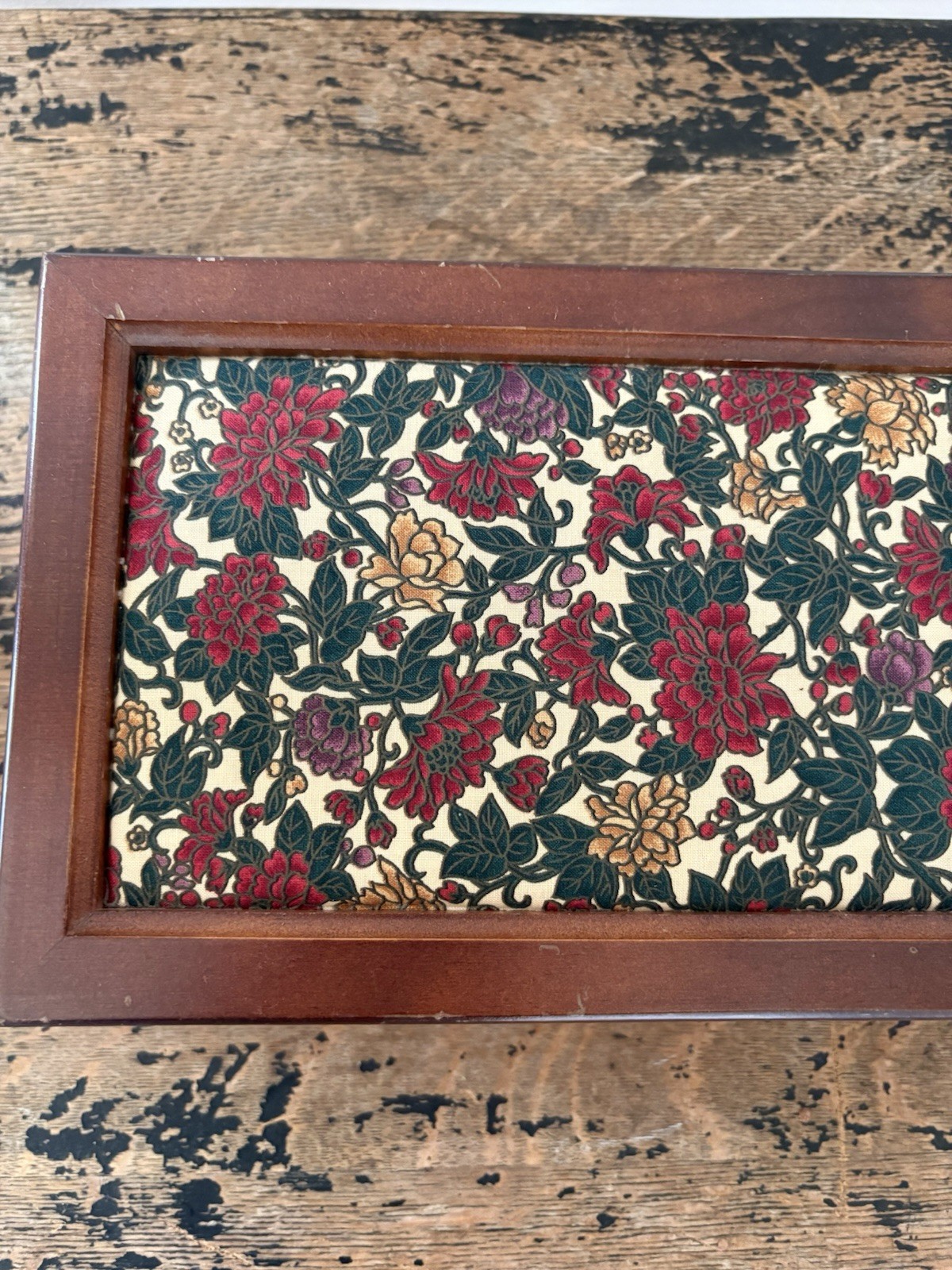 Vintage Floral Top Wooden Jewelry Box Red Green Traditional GrandmaCore Taiwan