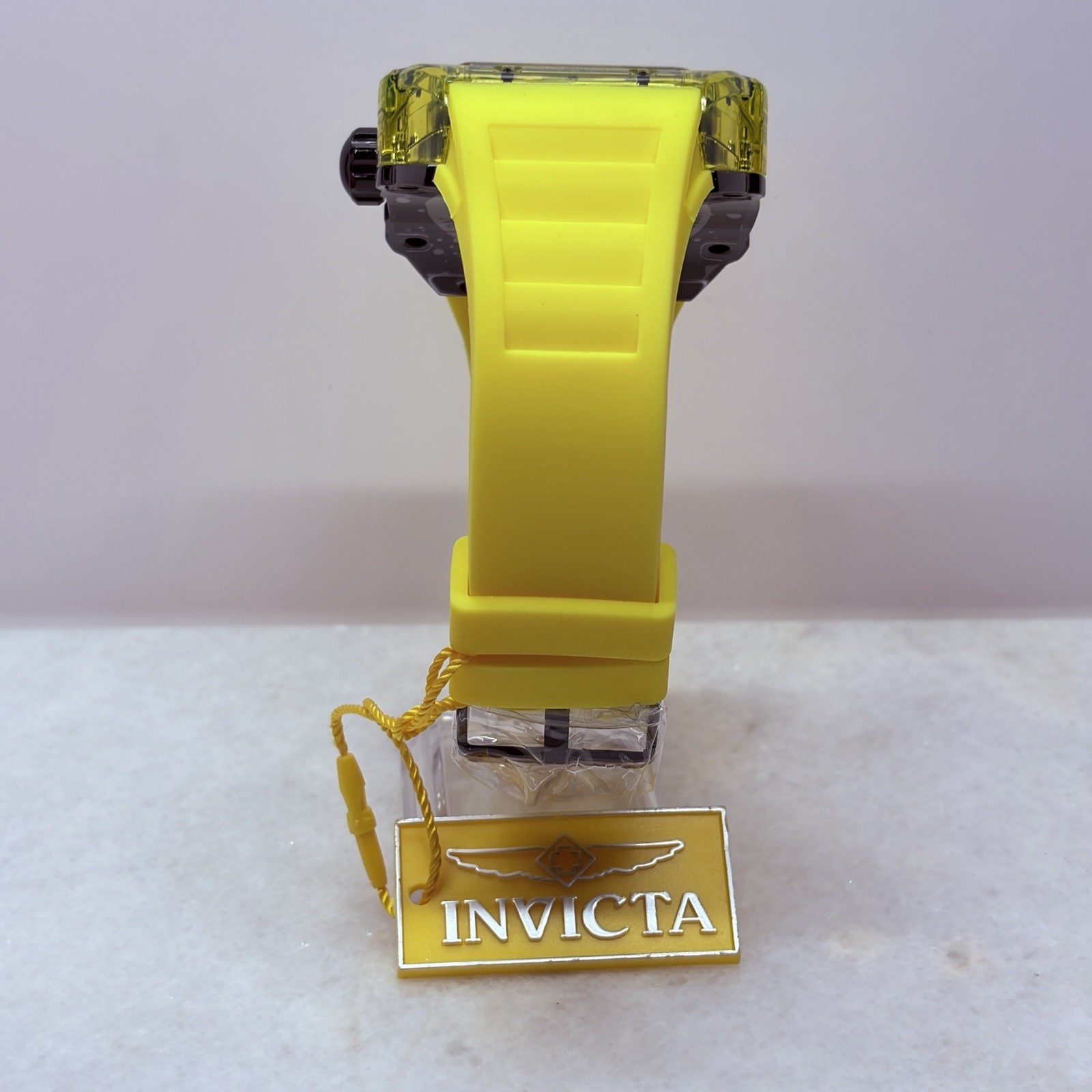 Invicta Racing Men’s 48.5mm Yellow Silicone Strap Quartz Black Yellow Watch New