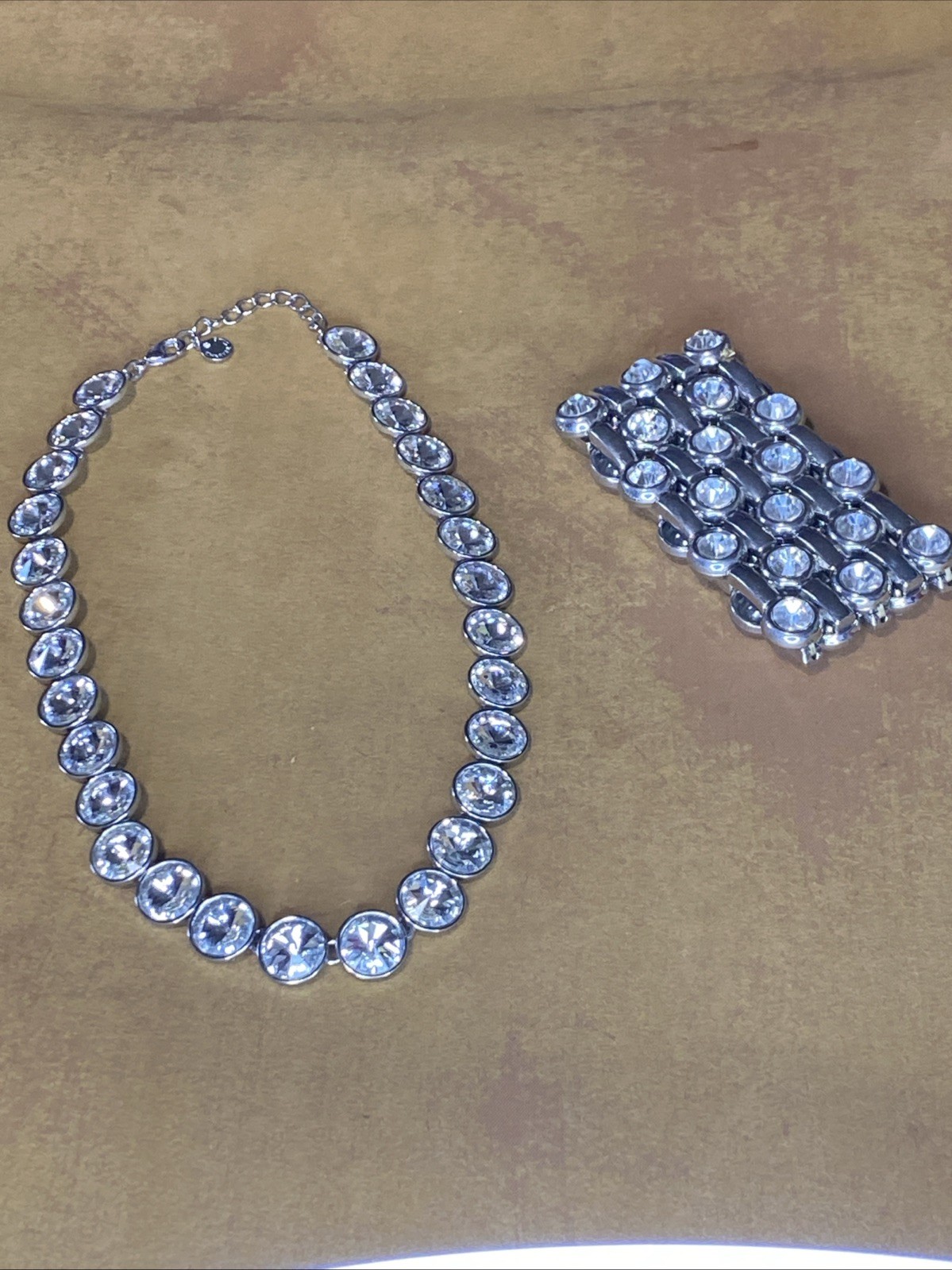 Crystal collar necklace with a chunky crystal bracelet charter club Silver Tone