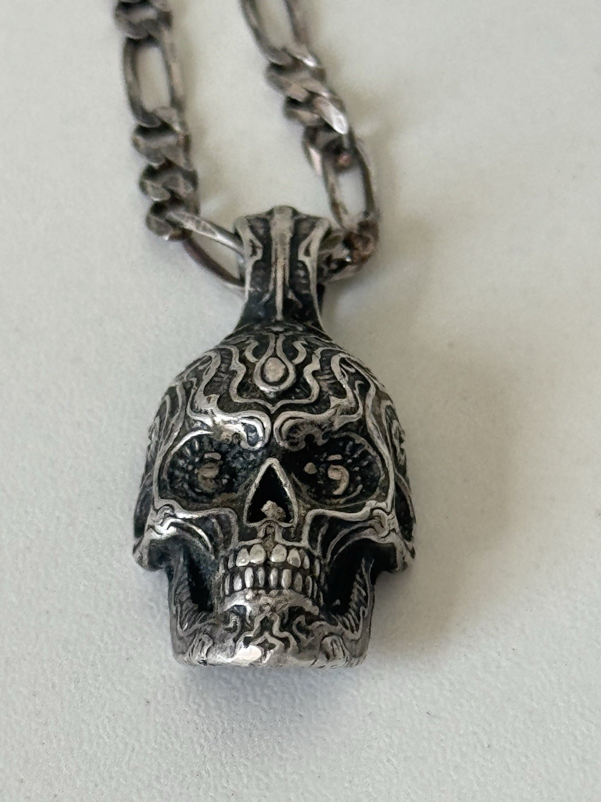 William Henry Cristobal Skull Sterling Silver Pendant Necklace/Chain Italy #11