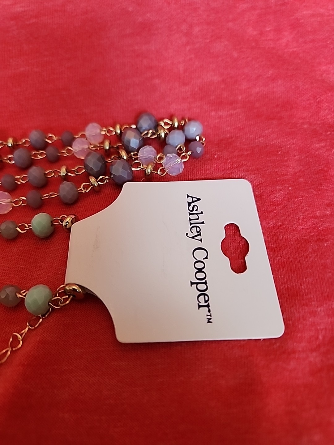 2 Ashley Cooper ~28″ Gold Tone Multi-Color Beaded Necklace w/ 3″ Ext Lavendar
