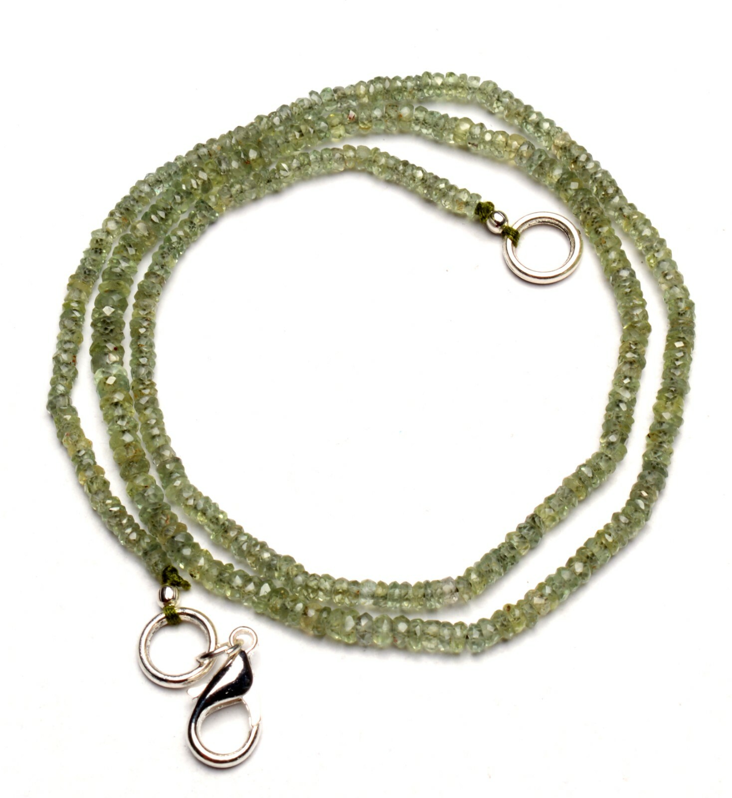 Natural Gem Green Sapphire Faceted 2.5 to 3.5mm Size Rondelle Beads Necklace 18″