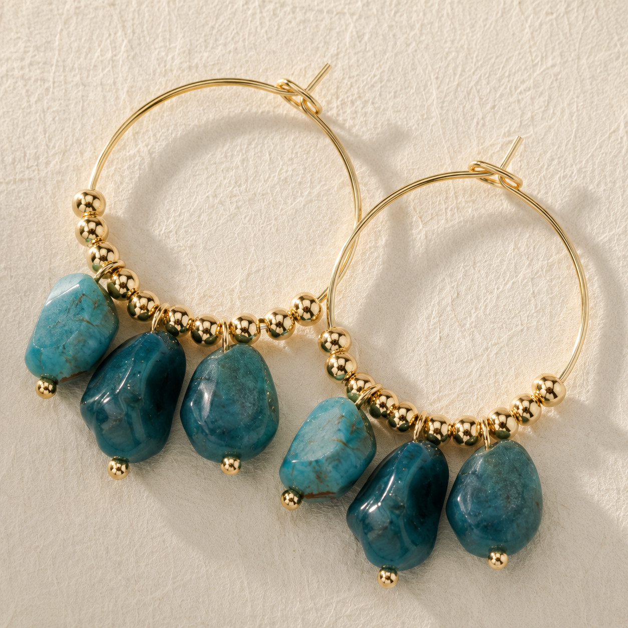 Natural Blue Apatite Drop Hoop Earrings | 18K Gold Plated | Focus & Clarity