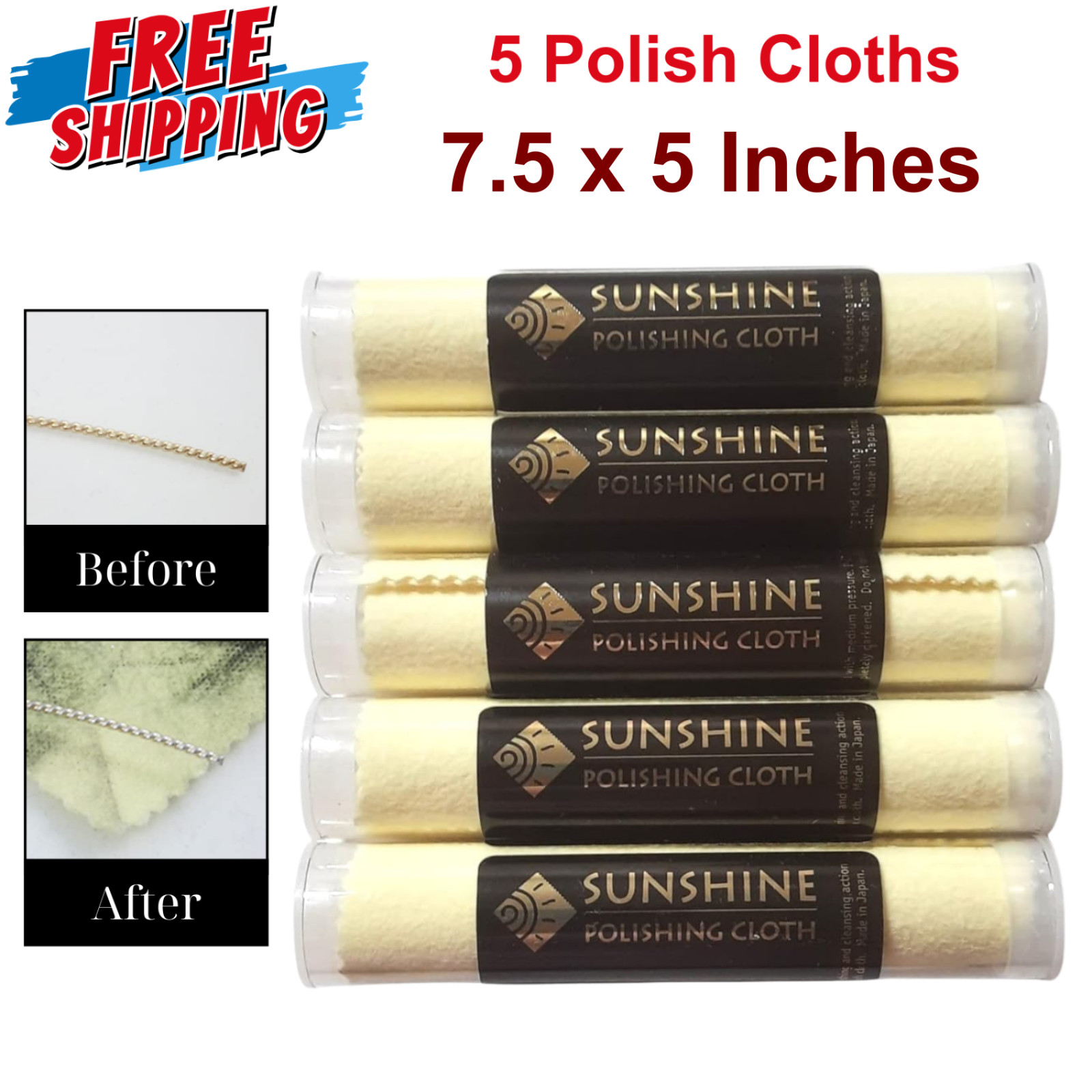 5 Polishing Cloths Jewelry Cleaner Tube Silver Brass Gold Copper, Soft Sturdy