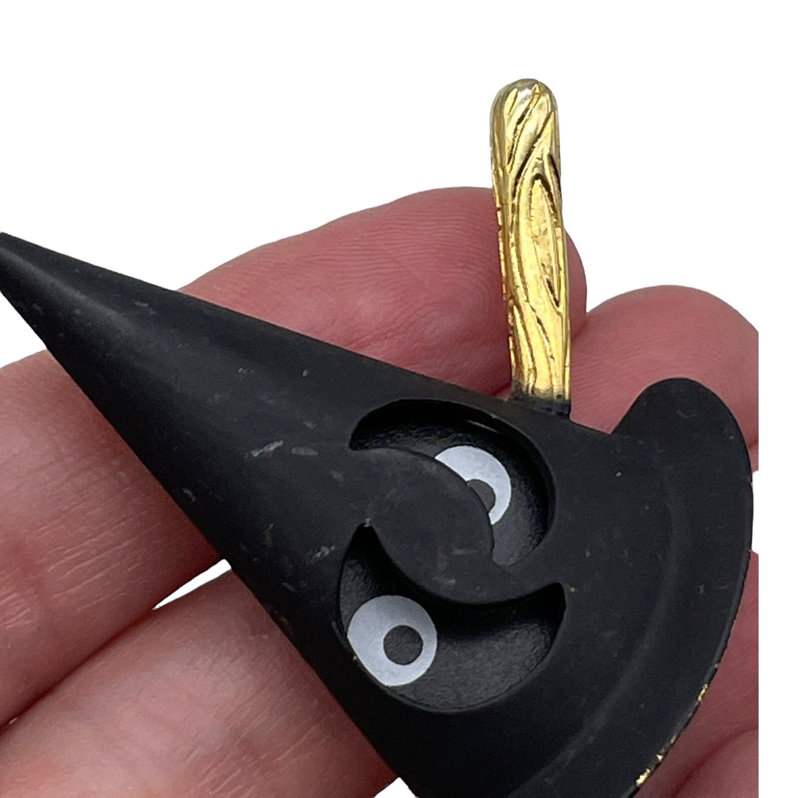 Vintage Halloween Tana Witch Hat Inset Eyes Brooch Pin Broomstick HTF