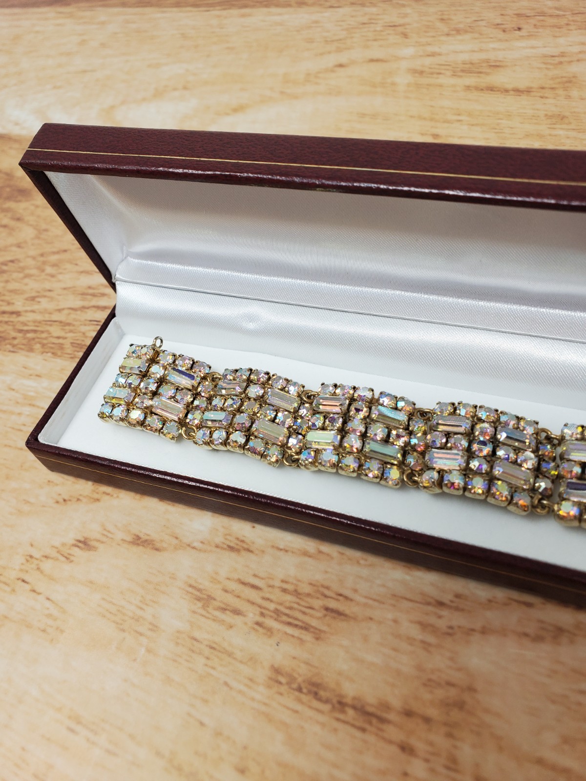 Signed Sherman Champagne Aurora Borealis Bracelet and Matching Earrings