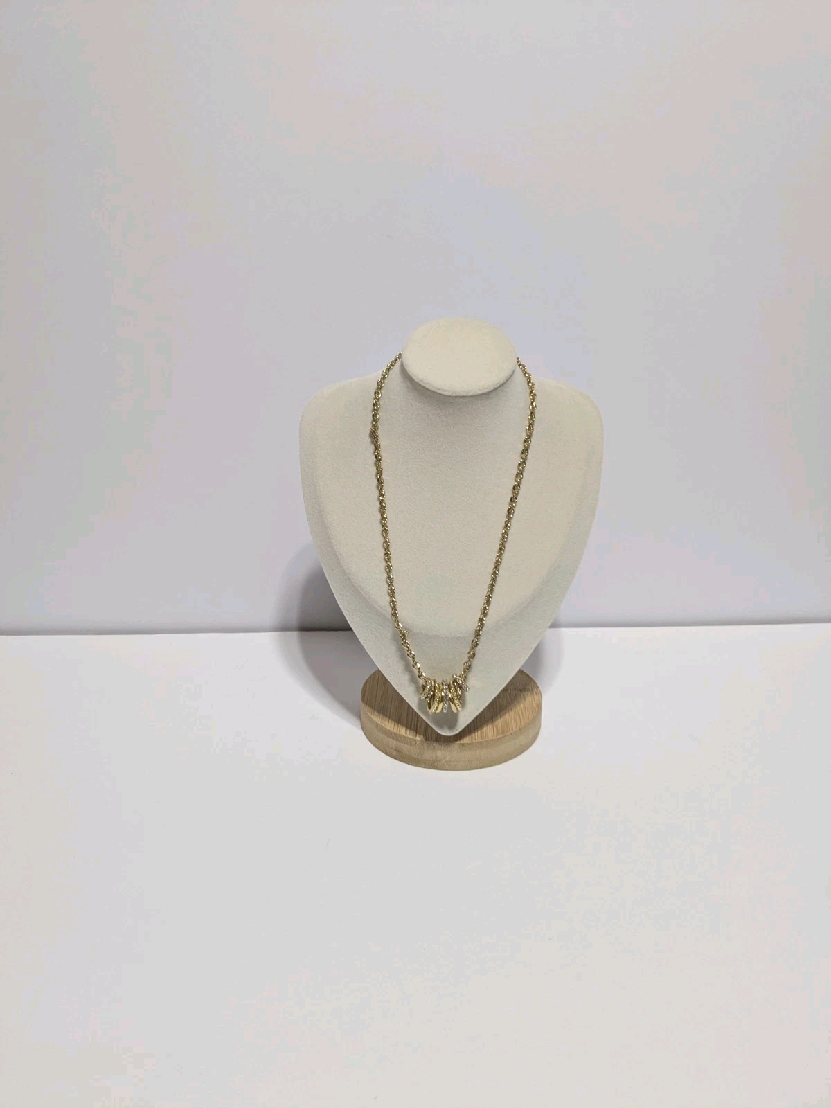 Charter Club Gold Tone Necklace With Textured & Pave Rhinestone Ring Charms 17″