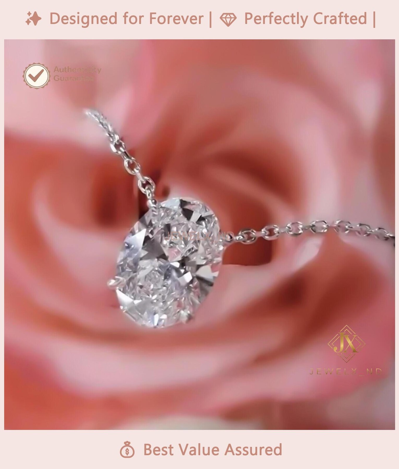 Oval Cut Natural Diamond Chain Women Custom Made Wedding Necklace 14K White Gold