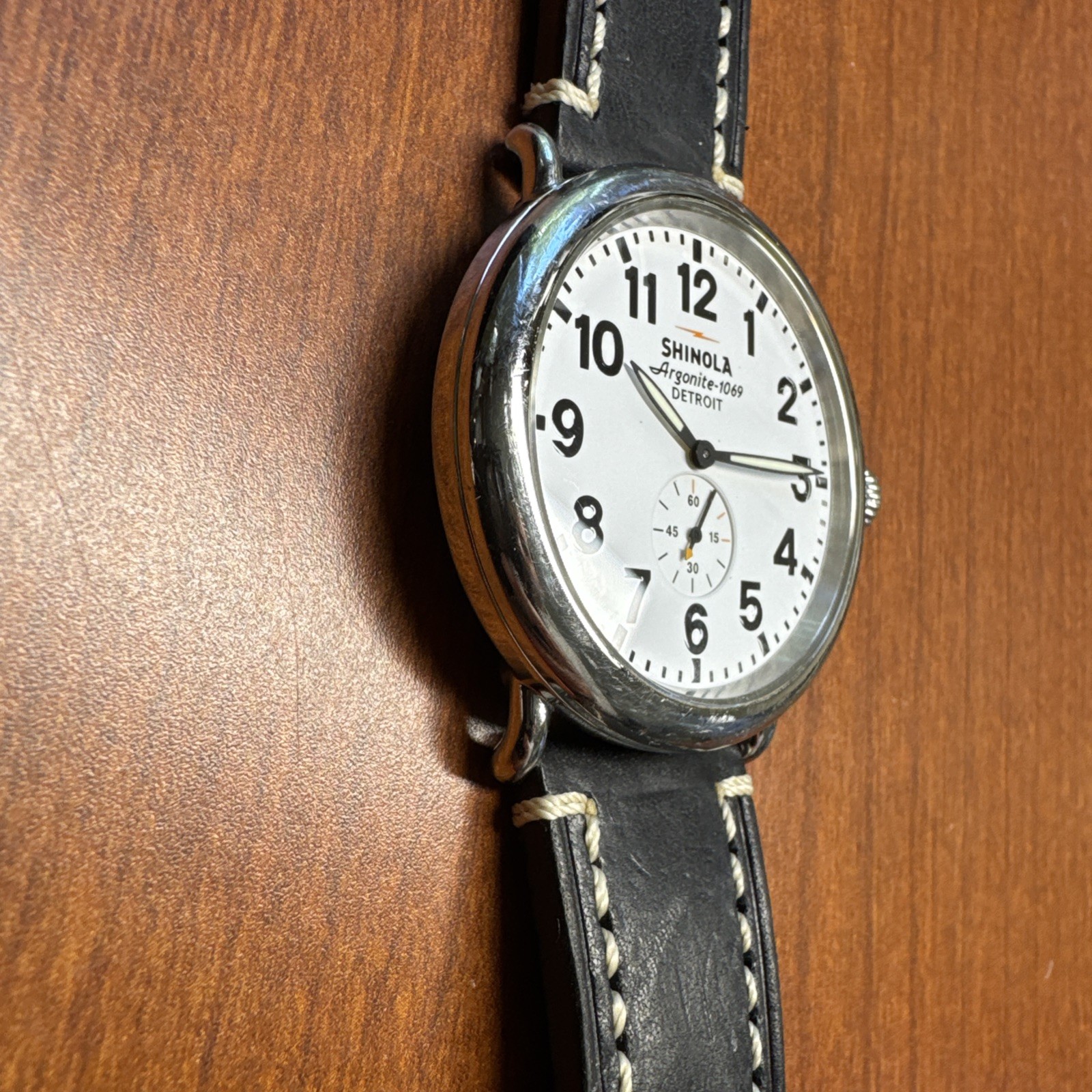 Shinola Argonite 1069 Runwell Stainless Steel 47mm Watch BLack Leather NEW BAT