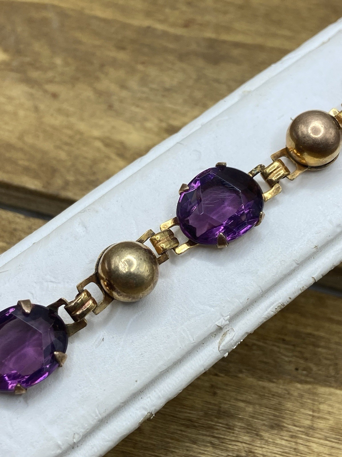 Vintage 1950s Bal-Ron Signed 12k GF Purple Czech Glass Bracelet 6.5”