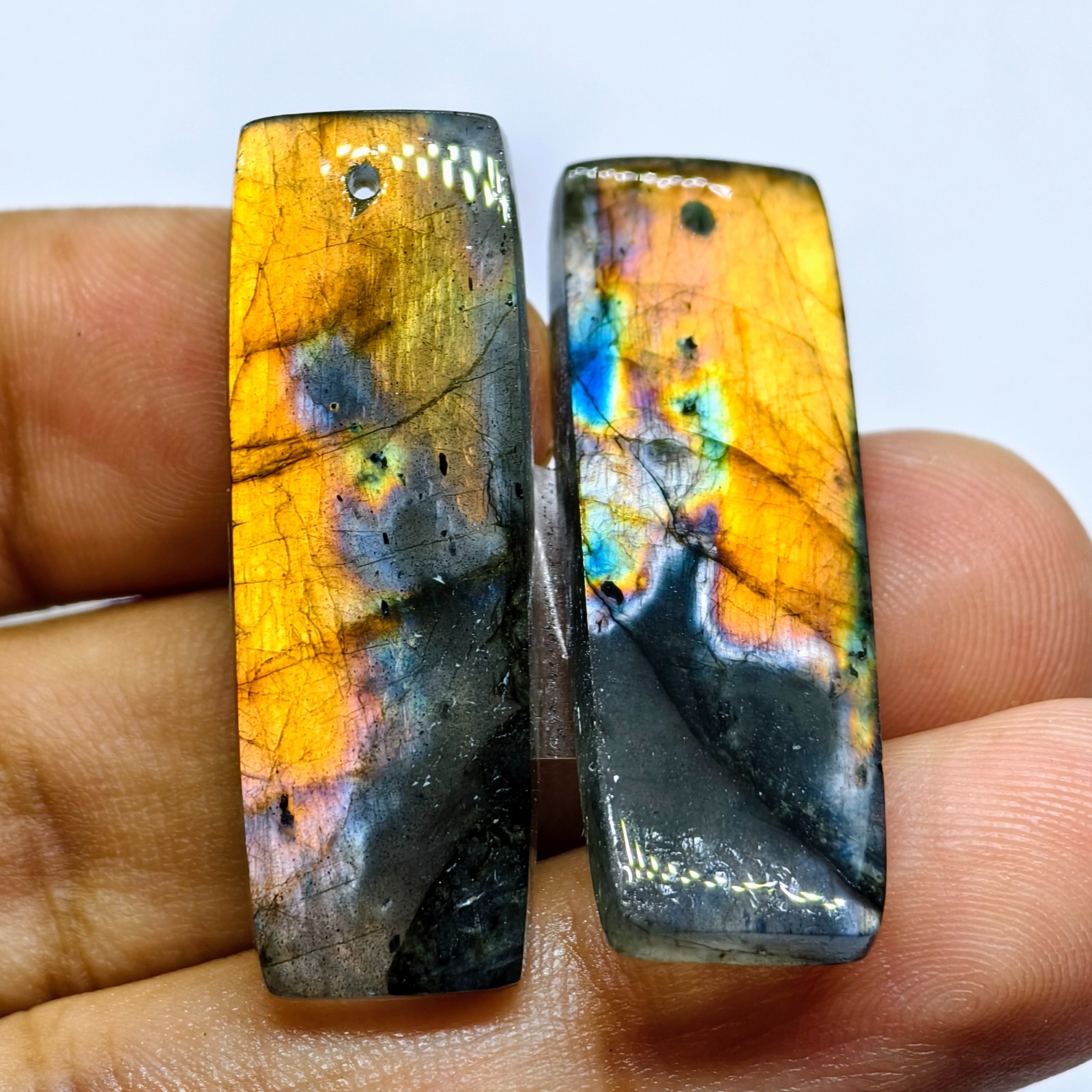 45 Cts Natural Labradorite Drilled Match Pair Cabochon Gemstone 36 X 12 MM