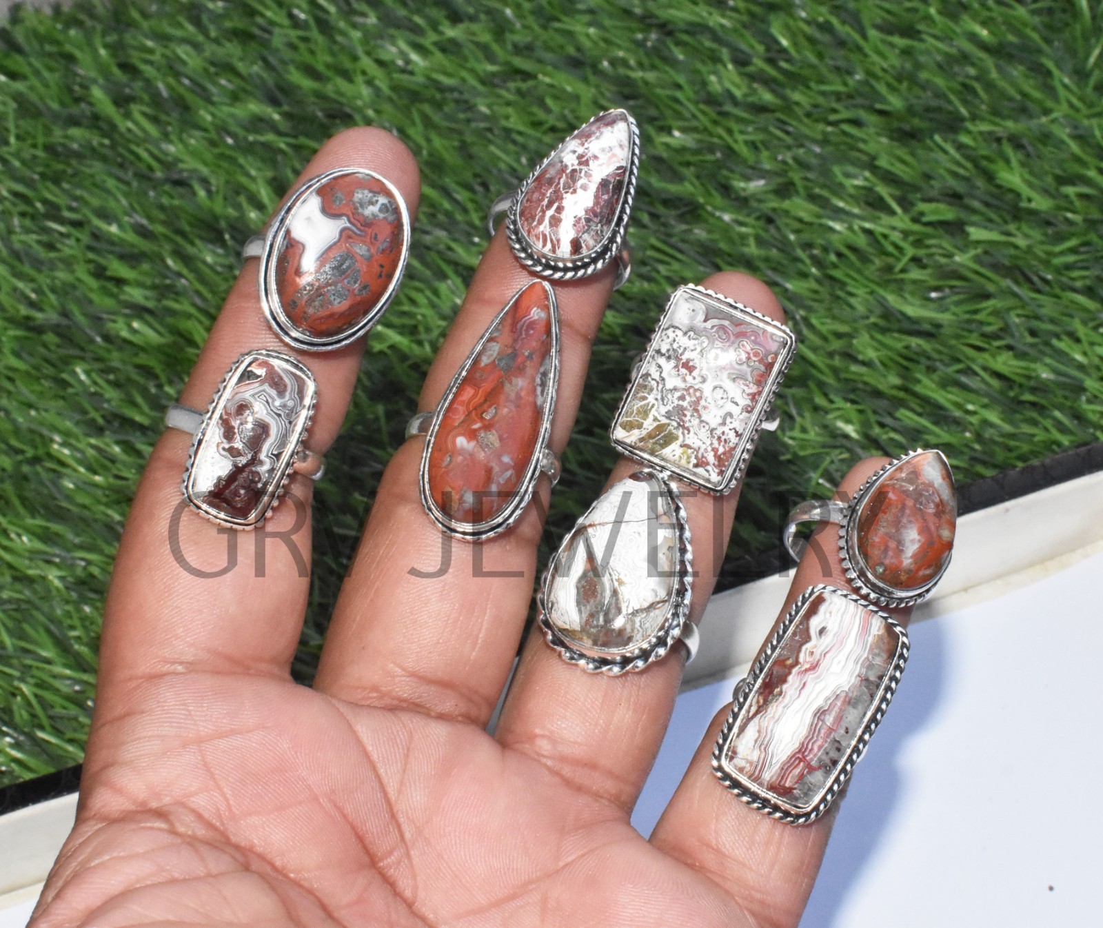 1-500 Pcs Crazy Lace Agate In Wholesale Rings Lot Bulk: Silver Plated Whr-79